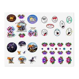 Dragon, Unicorn, Flowers, Cartoon Faces Sticker Sheets