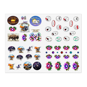 Dragon, Unicorn, Flowers, Cartoon Faces Sticker Sheet Bundle, 10pcs