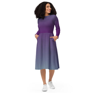 Purple long sleeve midi dress