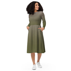 Green long sleeve midi dress